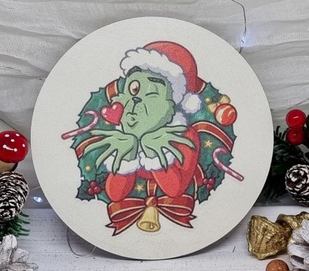 13cm tmrj sznes fa dekor tbla: Grincs koszorban