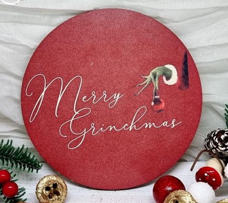 13cm tmrj sznes fa dekor tbla: Merry Grinchmas, Grincs kezes