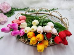  6 csokor 5 szlas, 30cm hossz, 4,5-5cm-es fej, csodaszp, leth szilikon-gumi tulipn levllel vegyes sznben