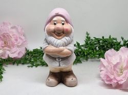  13cm-es, aranyos vintage ruhs kerti man, kerti trpe, lbetett kezel ll, mlyva sapks-szrke kabtos