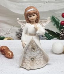  9cmx6cm-es lomszp porceln angyal, strasszos, antikolt ruhban: bal kezvel ldst kld