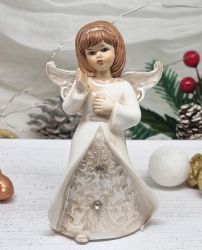  9cmx6cm-es lomszp porceln angyal, strasszos, antikolt ruhban: jobb kezvel szvbl ldst kld