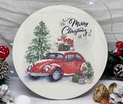  13cm tmrj sznes fa dekor tbla: Merry Christmas, bogrht auts