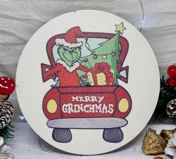  13cm tmrj sznes fa dekor tbla: Grincs kocsival
