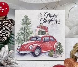  6cmx6cm-es sznes fa dekor tbla: Merry Christmas, bogrht auts