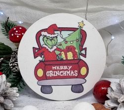  9cm tmrj sznes fa dekor tbla: Grincs kocsival