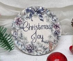  6cm tmrj sznes fa dekor tbla: Christmas Joy, masnis