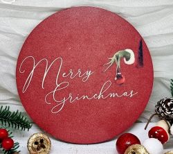  13cm tmrj sznes fa dekor tbla: Merry Grinchmas, Grincs kezes