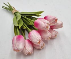  10 szlas csokor, 32cm hossz, 4,5cm-es fej, gynyr, leth real tuch gumitulipn: pink cirmos