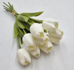  10 szlas csokor, 32cm hossz, 4,5cm-es fej, gynyr, leth real tuch gumitulipn: fehr