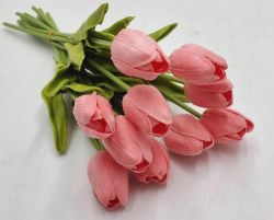  10 szlas csokor, 32cm hossz, 4,5cm-es fej, gynyr, leth real tuch gumitulipn: lazac