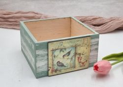  15cmx15cmx8cm-es antik hats fbl kszlt dekor-fik, sznes tblval: patinazld