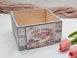  15cmx15cmx8cm-es antik hats fbl kszlt dekor-fik, sznes tblval: szrke