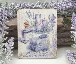  8cmx6cm-es sznes fa dekor tbla: LAVANDER, levenduls szappanos-gyertys