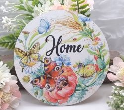  13cm tmrj sznes fa dekor tbla: HOME, pipacsos-bzavirgos, pillangs