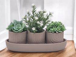  4 darabos kermia szett:  29cmx12cmx4cm-es ovlis tlca + 3db 8cmx8cm-es klnbz mintj kasp: brsonyos matt bzs