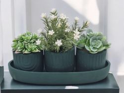  4 darabos kermia szett:  29cmx12cmx4cm-es ovlis tlca + 3db 8cmx8cm-es klnbz mintj kasp: brsonyos matt smaragd