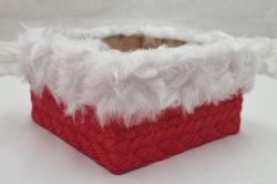  15cmx15cmx8cm-es fbl kszlt dekor-fik puha fonott mins anyaggal bevonva, szrmvel dsztve: tzpiros